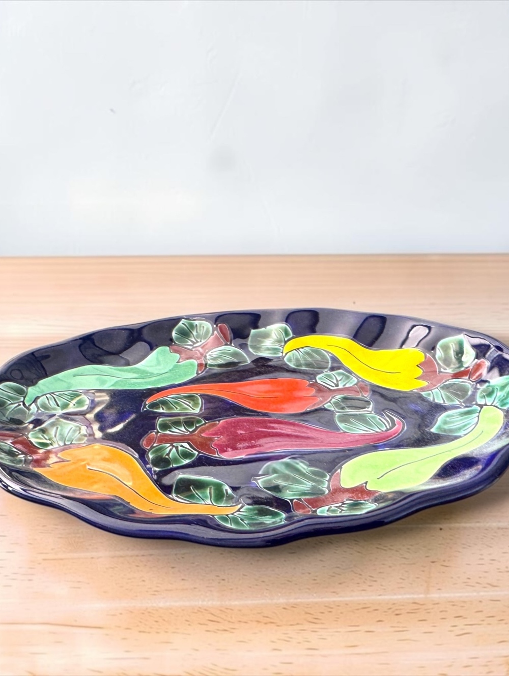 Vintage Mid-Century Ceramic Serving Platter with Colorful Pepper Motif